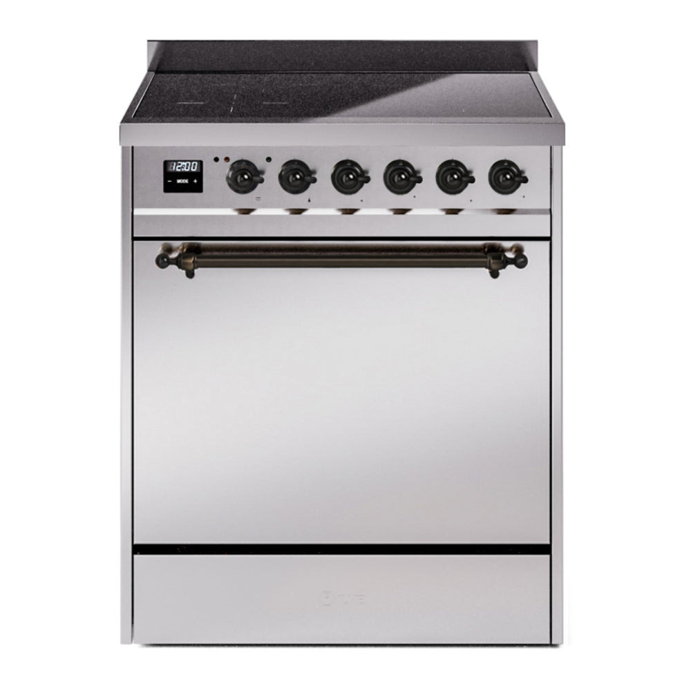 ILVE Nostalgie II 30" Induction Range - 4-Element Induction, 4.0 cu. ft. Oven - Solid Door - Stainless Steel / Bronze