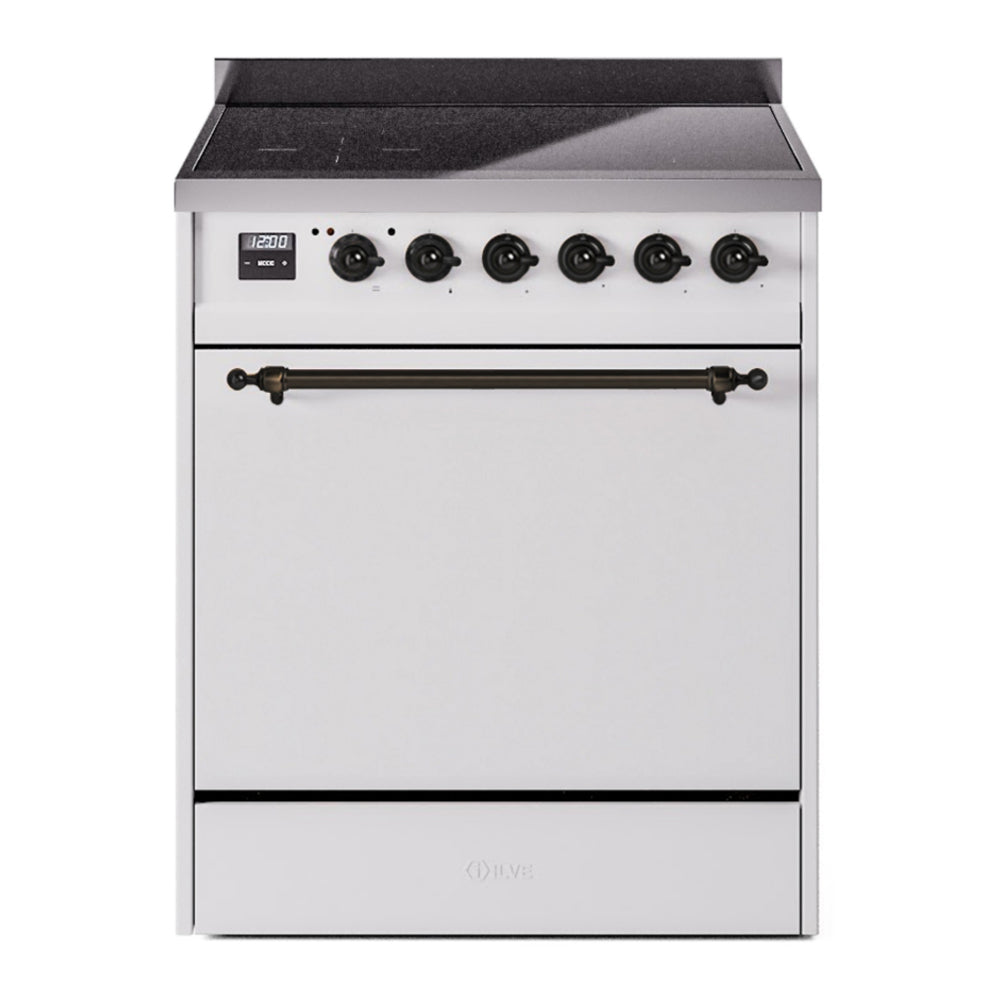 ILVE Nostalgie II 30" Induction Range - 4-Element Induction, 4.0 cu. ft. Oven - Solid Door - White / Bronze
