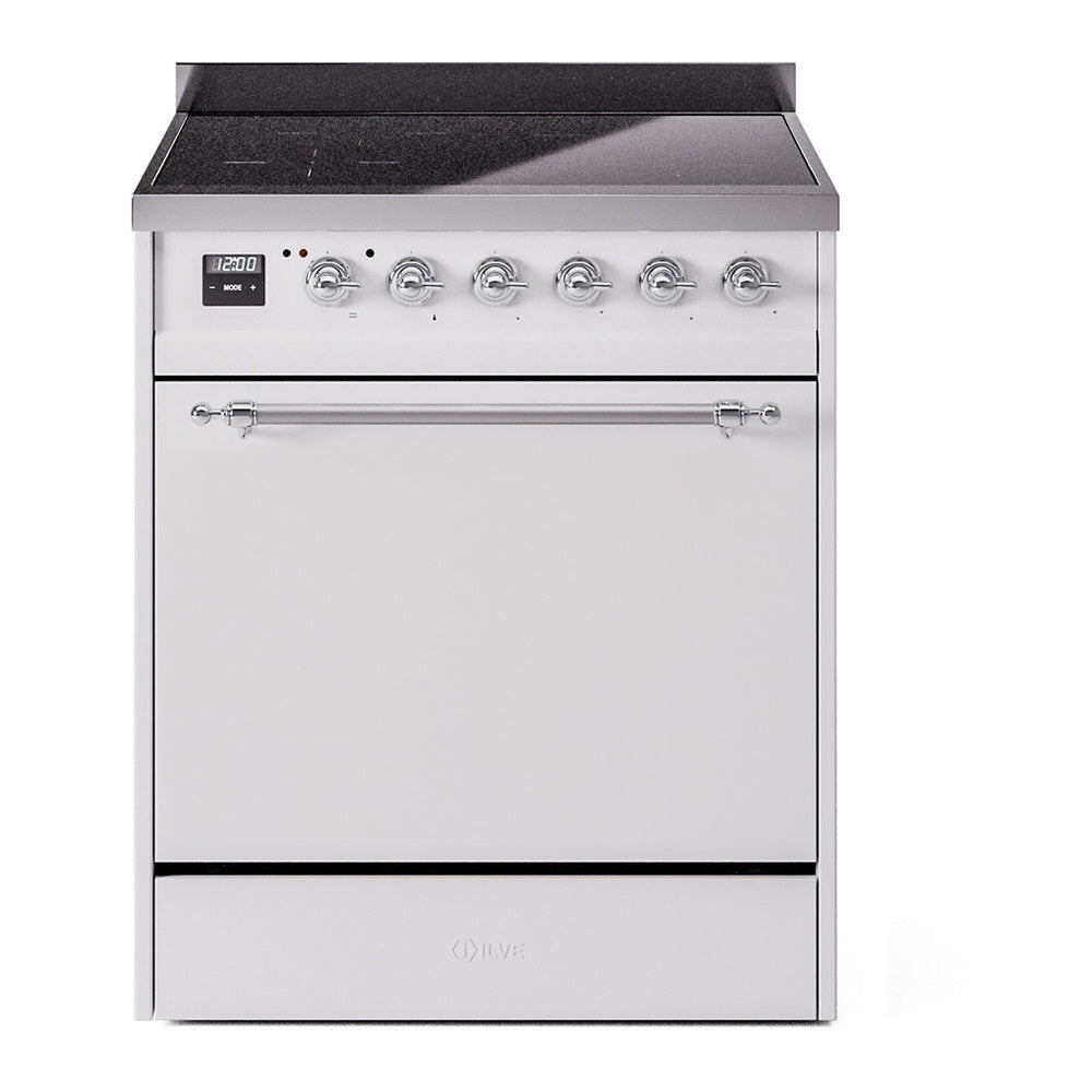 ILVE Nostalgie II 30" Induction Range - 4-Element Induction, 4.0 cu. ft. Oven - Solid Door - White / Chrome