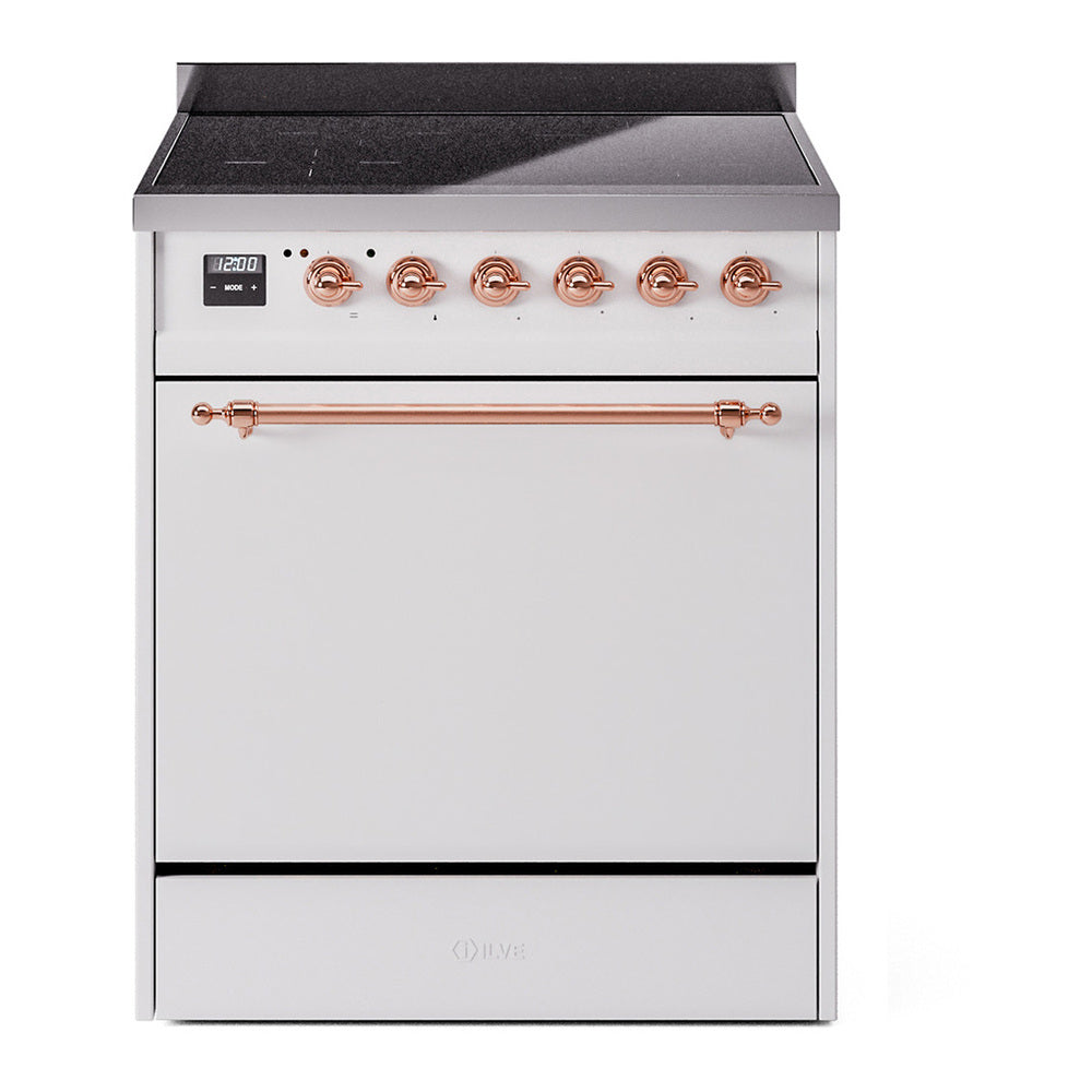 ILVE Nostalgie II 30" Induction Range - 4-Element Induction, 4.0 cu. ft. Oven - Solid Door - White / Copper