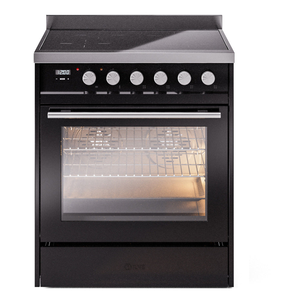 ILVE Professional Plus II 30" Induction Range - 4-Element Induction, 4.0 cu. ft. Oven - Triple Glass Door - Glossy Black