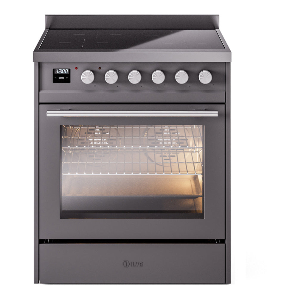 ILVE Professional Plus II 30" Induction Range - 4-Element Induction, 4.0 cu. ft. Oven - Triple Glass Door - Graphite Matte