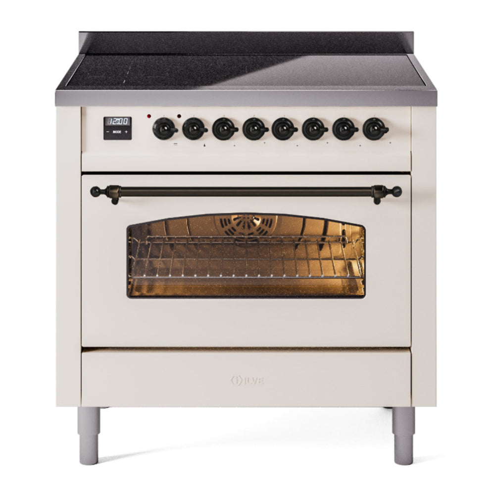 ILVE Nostalgie II 36" Induction Range - 6-Element Induction, 3.5 cu. ft. Oven - Triple Glass Door - Antique White / Bronze
