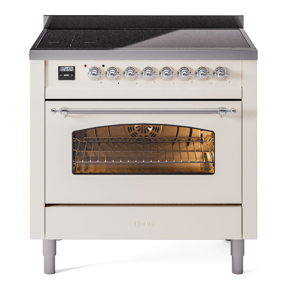 ILVE Nostalgie II 36" Induction Range - 6-Element Induction, 3.5 cu. ft. Oven - Triple Glass Door - Antique White / Chrome