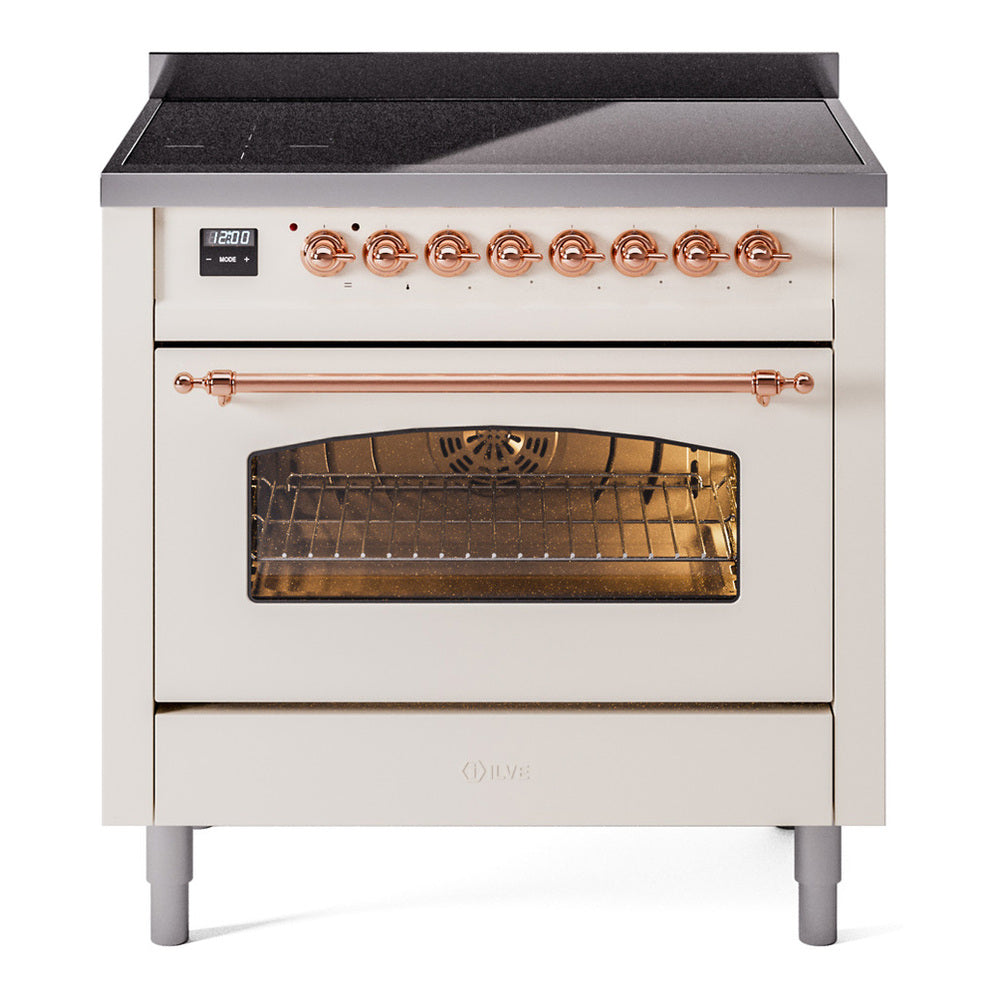 ILVE Nostalgie II 36" Induction Range - 6-Element Induction, 3.5 cu. ft. Oven - Triple Glass Door - Antique White / Copper