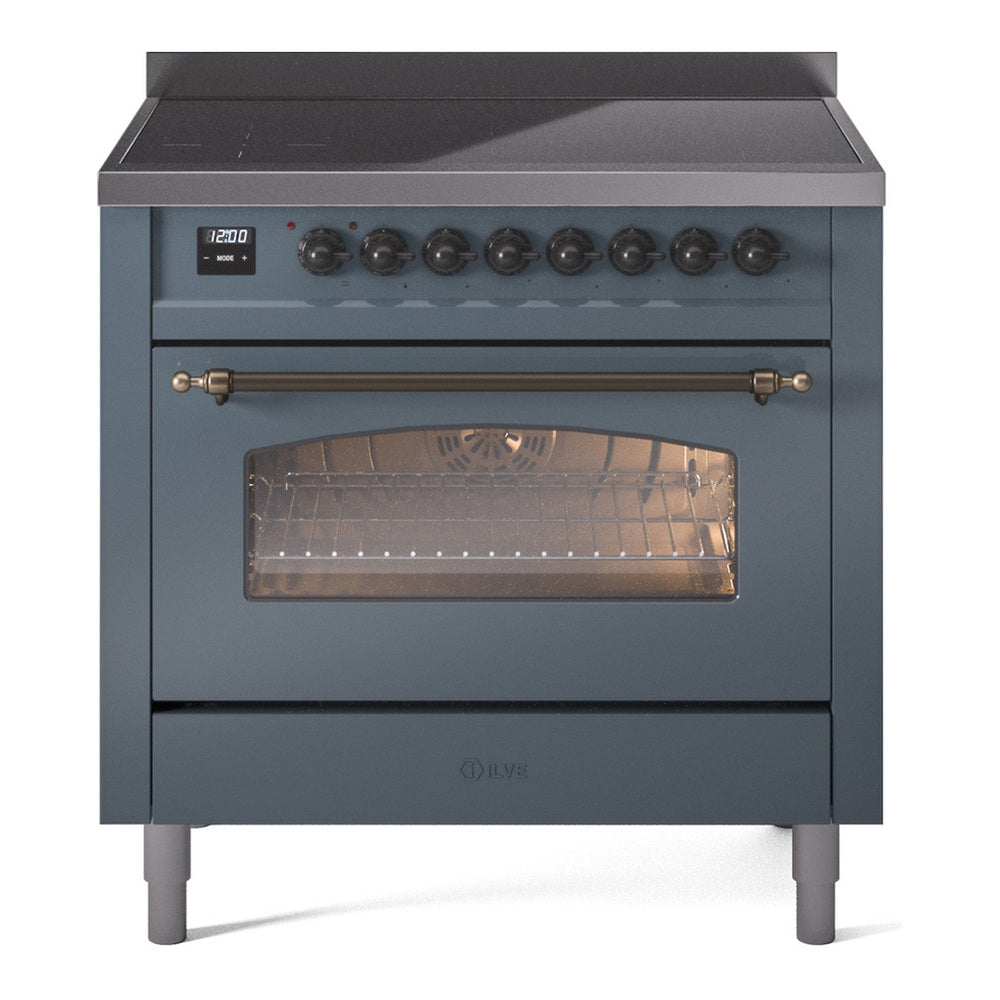 ILVE Nostalgie II 36" Induction Range - 6-Element Induction, 3.5 cu. ft. Oven - Triple Glass Door - Blue Grey / Bronze