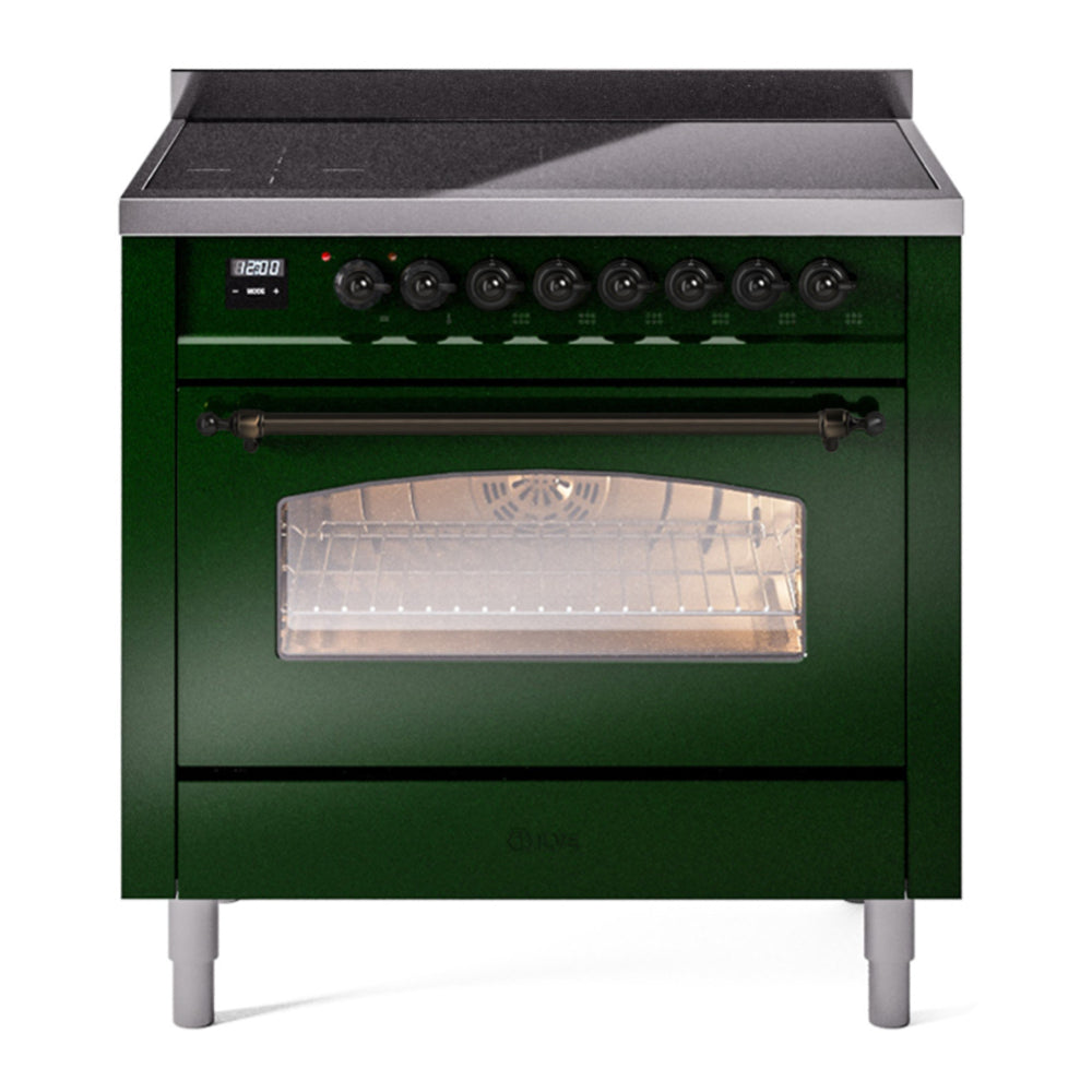 ILVE Nostalgie II 36" Induction Range - 6-Element Induction, 3.5 cu. ft. Oven - Triple Glass Door - Emerald Green / Bronze