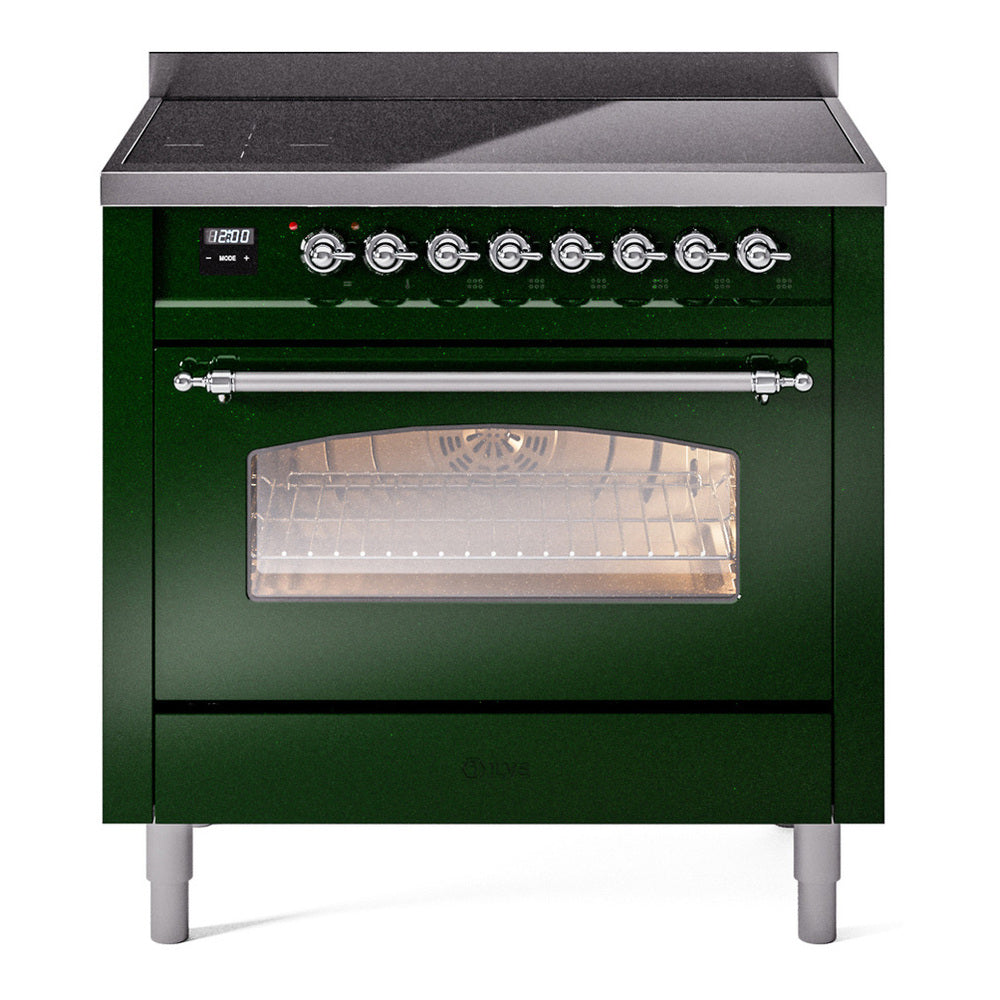 ILVE Nostalgie II 36" Induction Range - 6-Element Induction, 3.5 cu. ft. Oven - Triple Glass Door - Emerald Green / Chrome