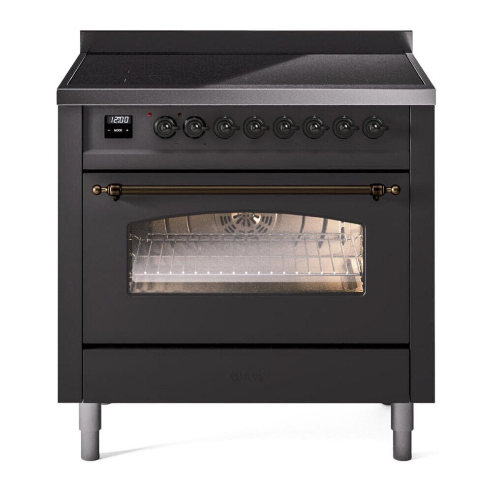 ILVE Nostalgie II 36" Induction Range - 6-Element Induction, 3.5 cu. ft. Oven - Triple Glass Door - Graphite Matte / Bronze