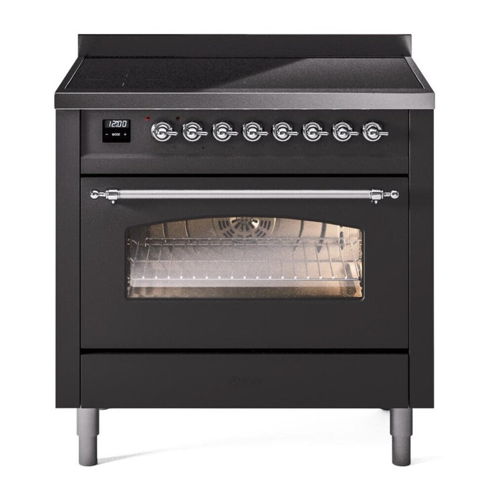 ILVE Nostalgie II 36" Induction Range - 6-Element Induction, 3.5 cu. ft. Oven - Triple Glass Door - Graphite Matte / Chrome