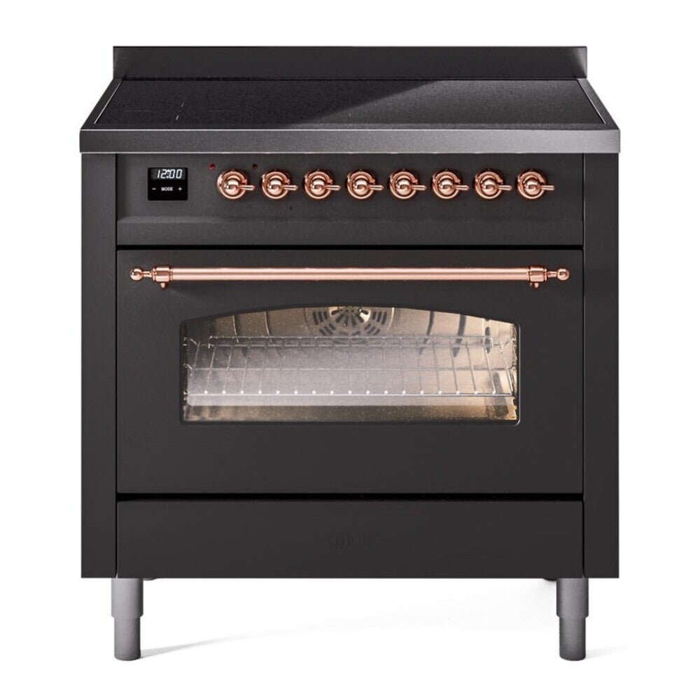 ILVE Nostalgie II 36" Induction Range - 6-Element Induction, 3.5 cu. ft. Oven - Triple Glass Door - Graphite Matte / Copper