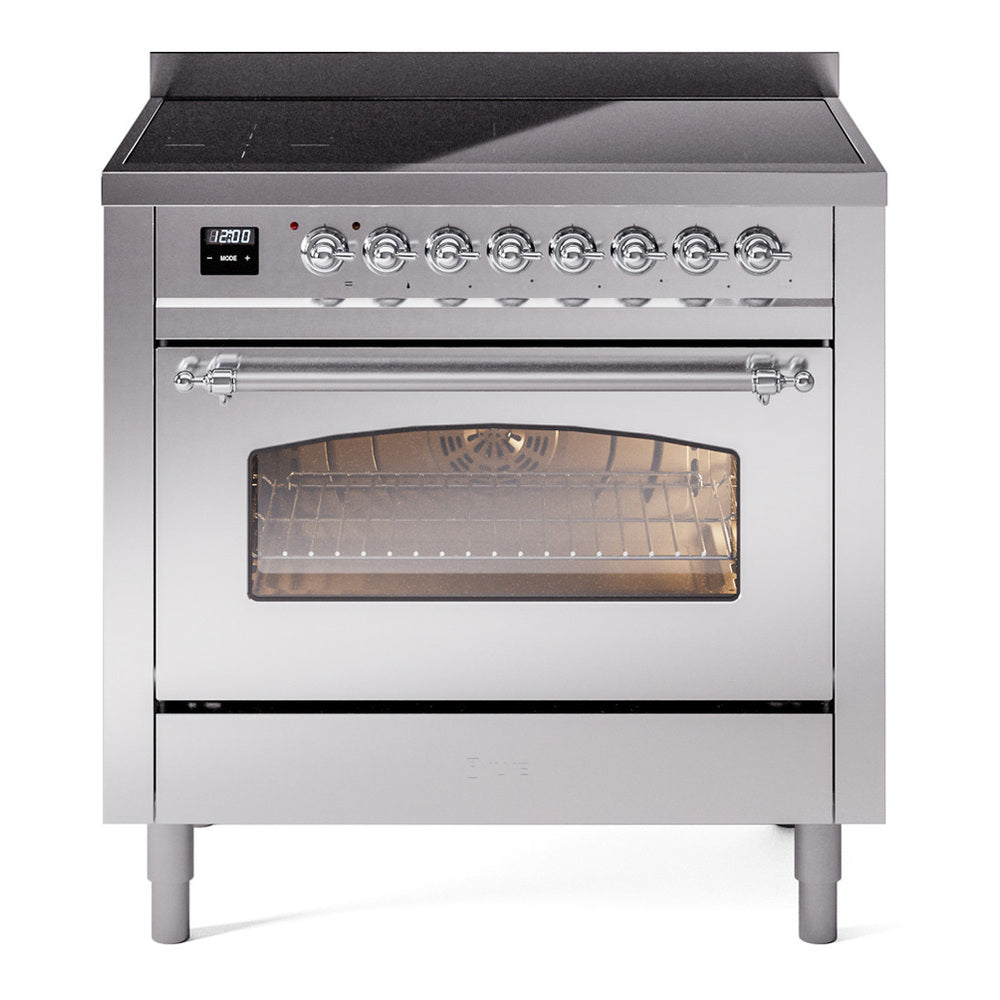 ILVE Nostalgie II 36" Induction Range - 6-Element Induction, 3.5 cu. ft. Oven - Triple Glass Door - Stainless Steel / Chrome