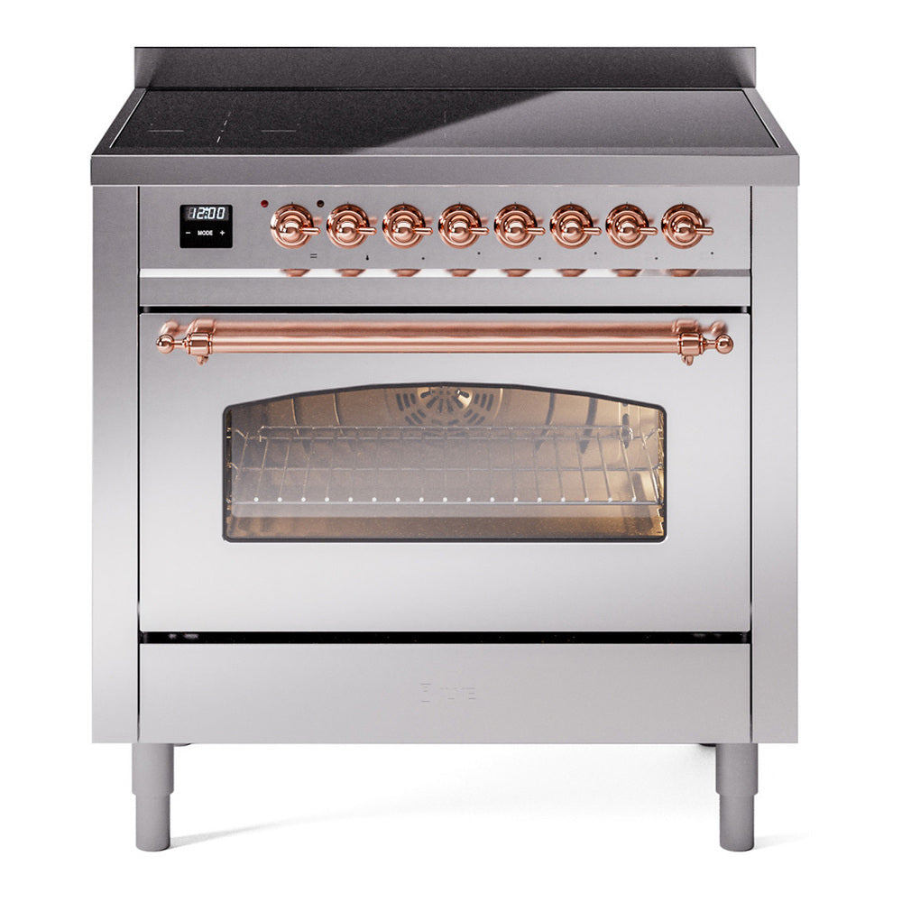 ILVE Nostalgie II 36" Induction Range - 6-Element Induction, 3.5 cu. ft. Oven - Triple Glass Door - Stainless Steel / Copper