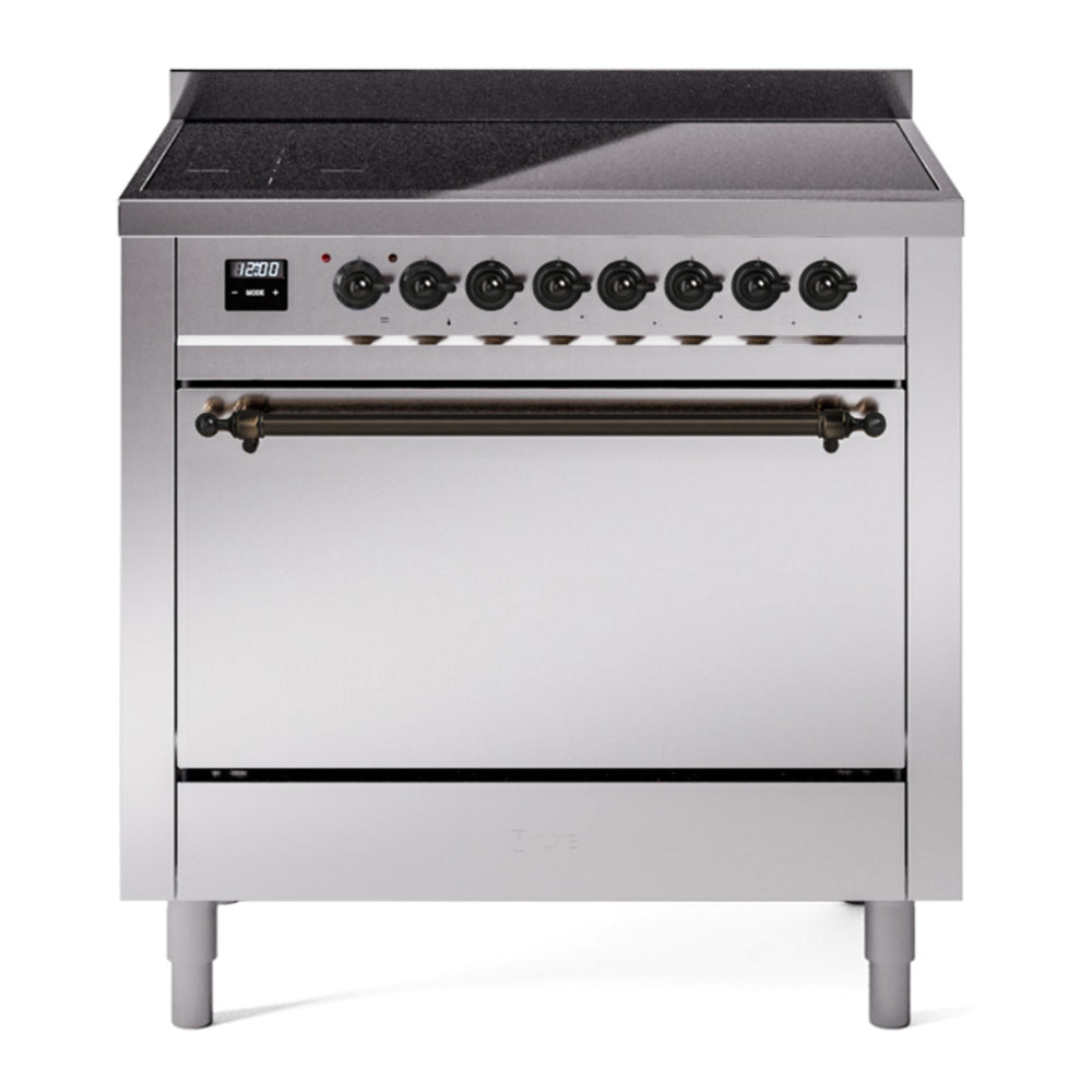 ILVE Nostalgie II 36" Induction Range - 6-Element Induction, 3.5 cu. ft. Oven - Solid Door - Stainless Steel / Bronze
