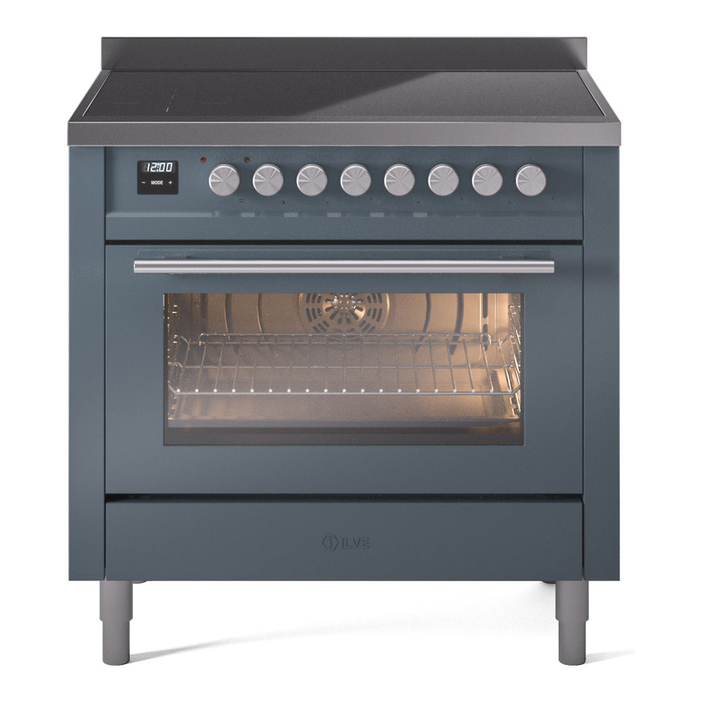 ILVE Professional Plus II 36" Induction Range - 6-Element Induction, 3.5 cu. ft. Oven - Triple Glass Door - Blue Grey