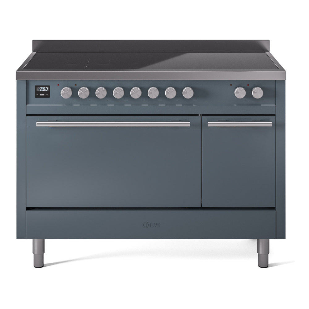 ILVE Professional Plus II 48" Induction Range - Double Ovens, 6-Element Induction - Solid Door - Blue Grey