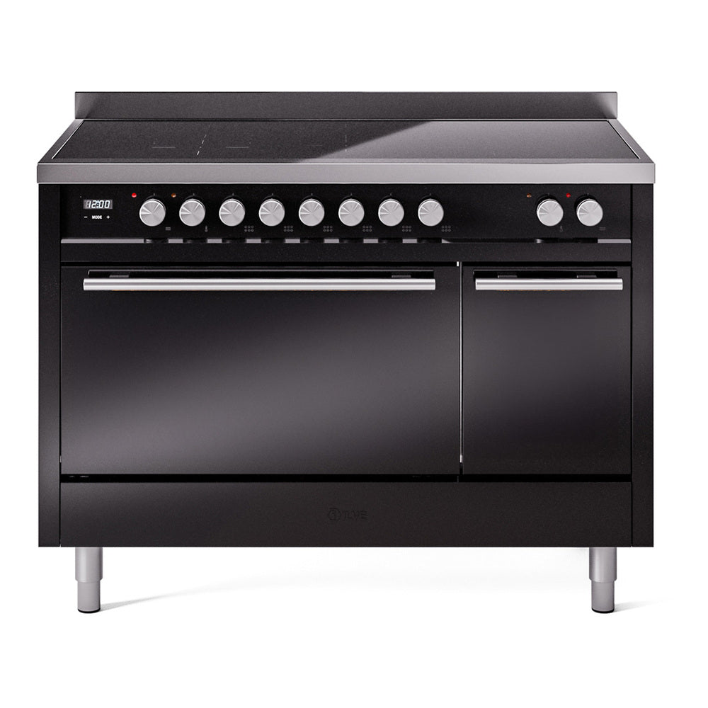 ILVE Professional Plus II 48" Induction Range - Double Ovens, 6-Element Induction - Solid Door - Glossy Black