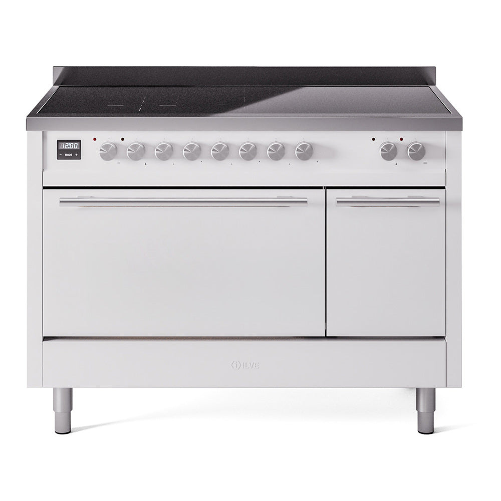 ILVE Professional Plus II 48" Induction Range - Double Ovens, 6-Element Induction - Solid Door - White
