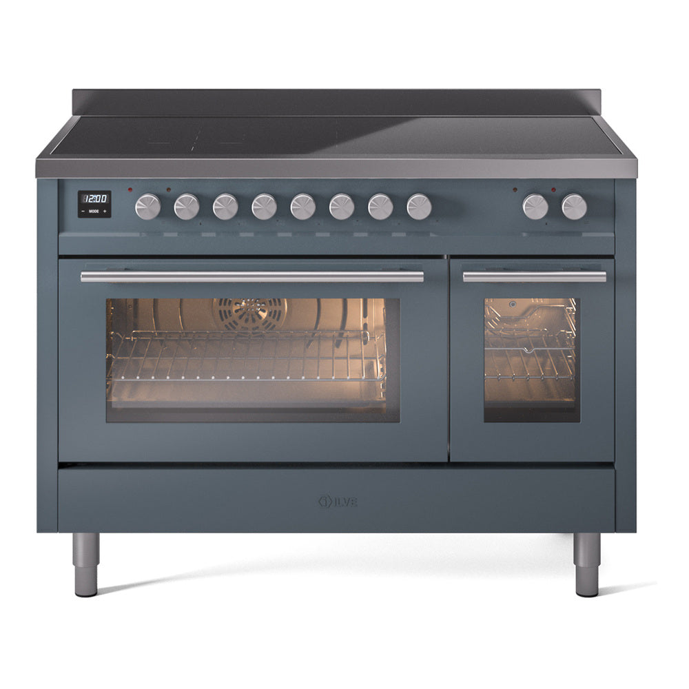 ILVE Professional Plus II 48" Induction Range - Double Ovens, 6-Element Induction - Triple Glass Door - Blue Grey