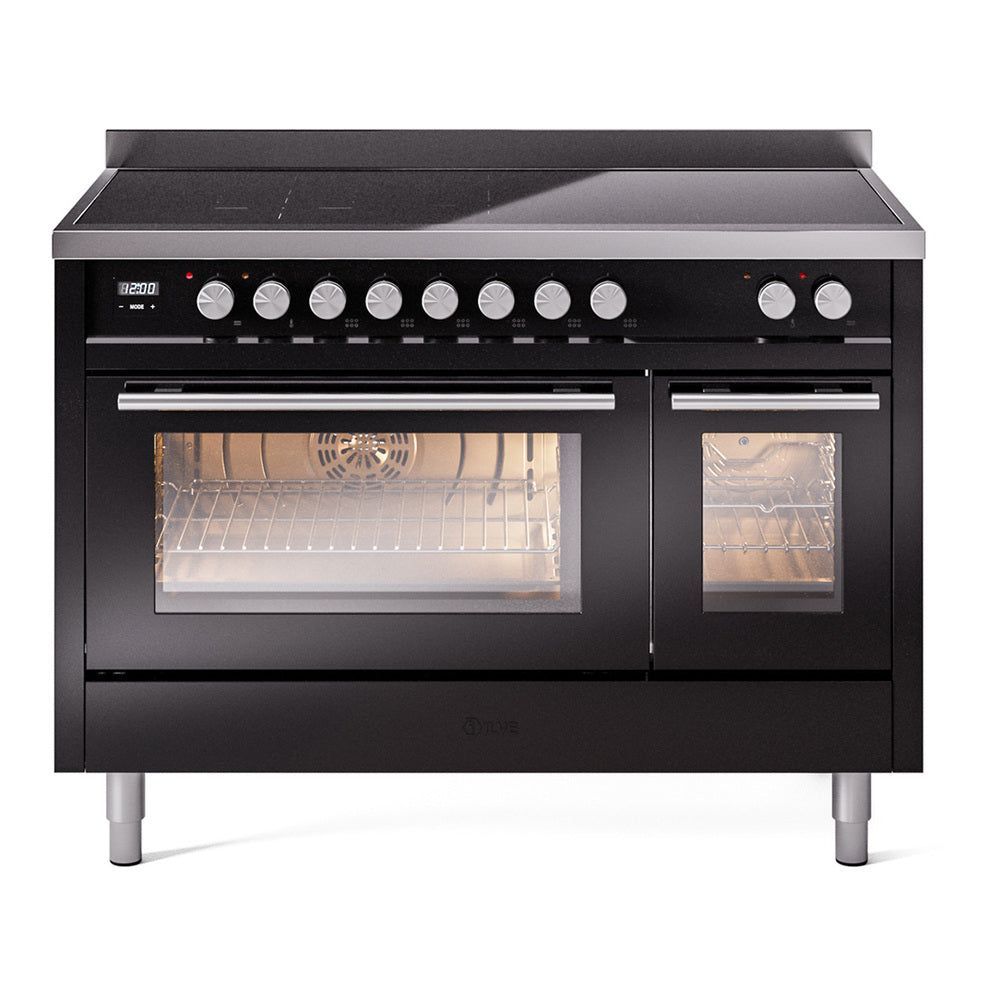 ILVE Professional Plus II 48" Induction Range - Double Ovens, 6-Element Induction - Triple Glass Door - Glossy Black