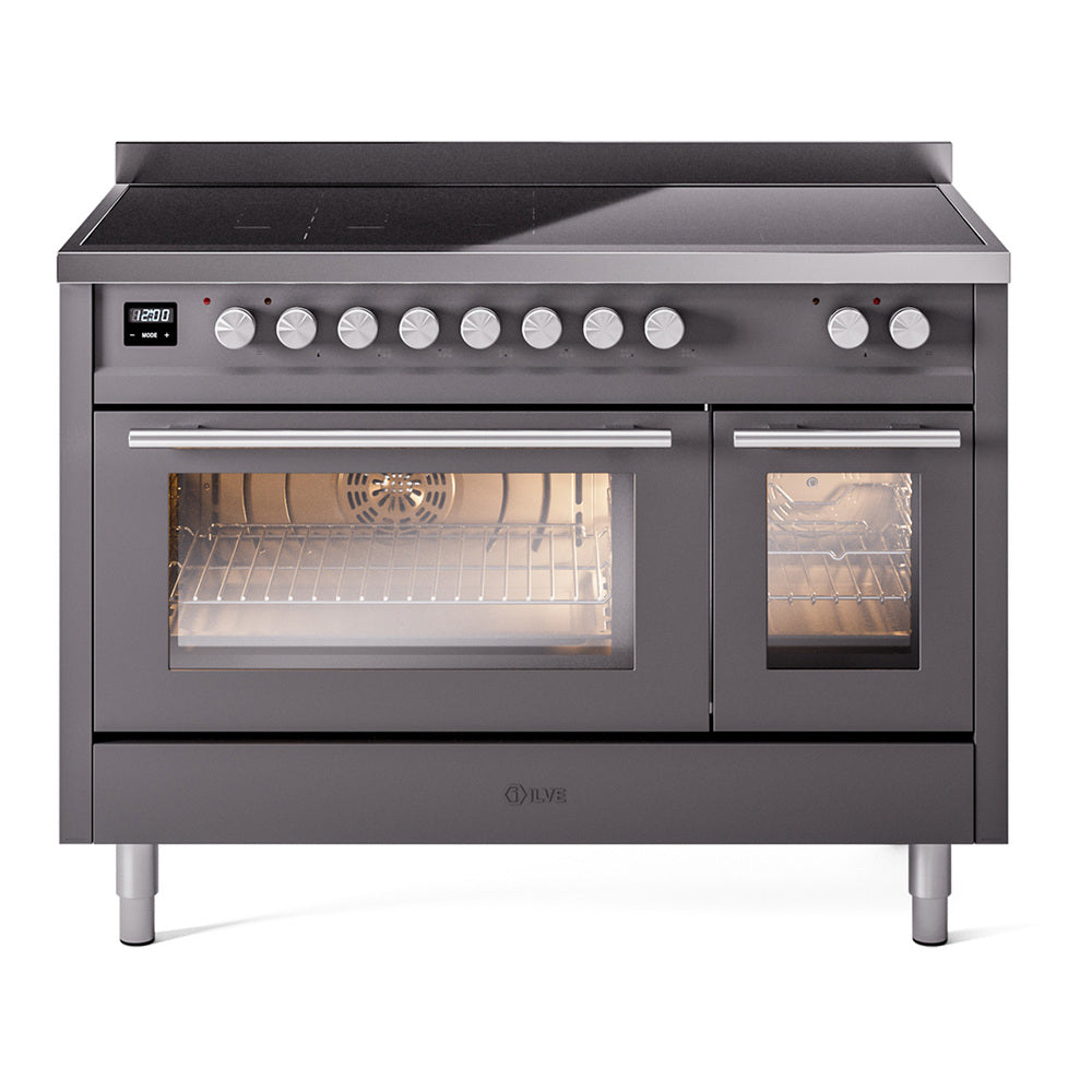 ILVE Professional Plus II 48" Induction Range - Double Ovens, 6-Element Induction - Triple Glass Door - Graphite Matte