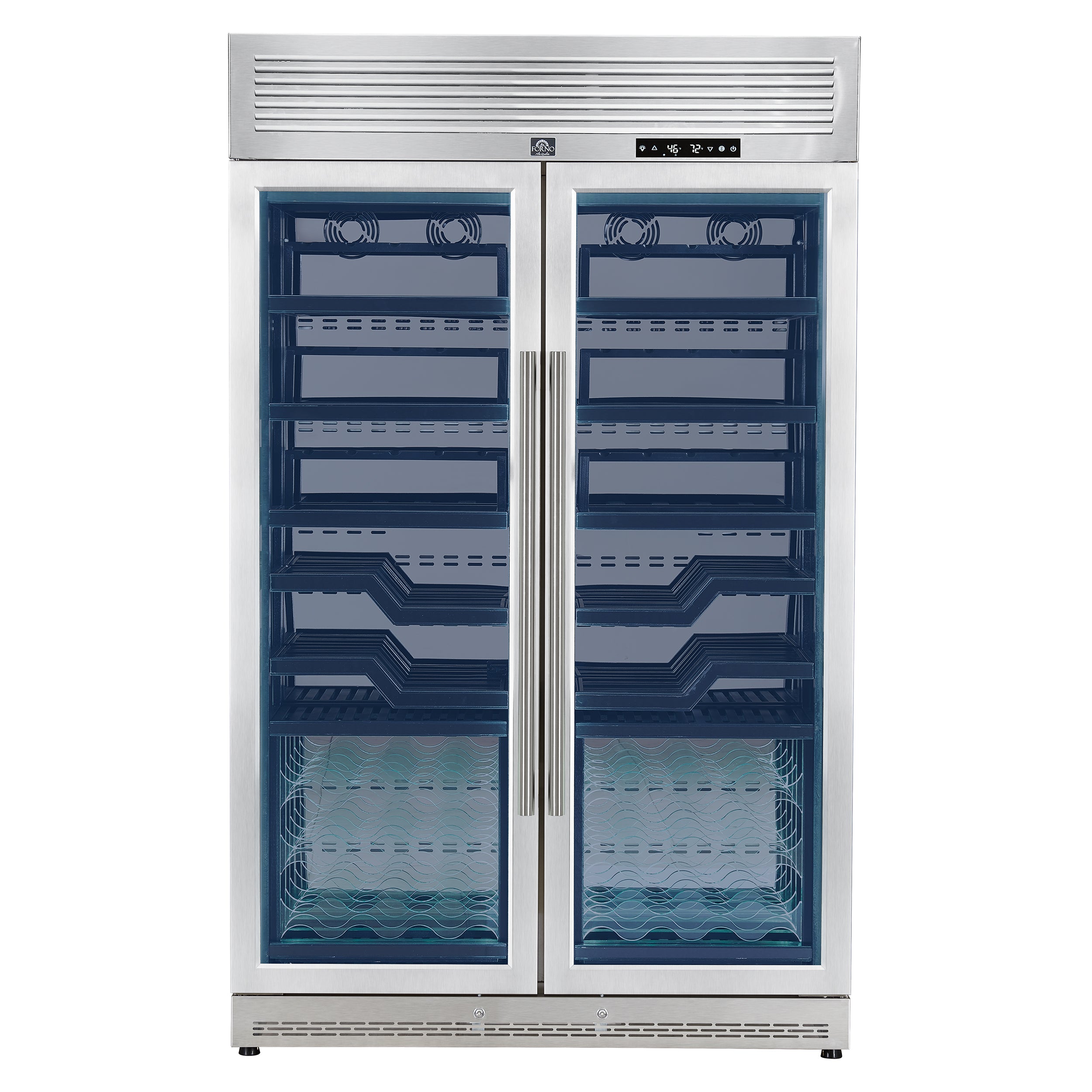FORNO Abruzzo 48-Inch Dual Zones Wine Cellar, 102 Bottles, 24 cu. ft., Green Acrylic Holders & Black Shelves