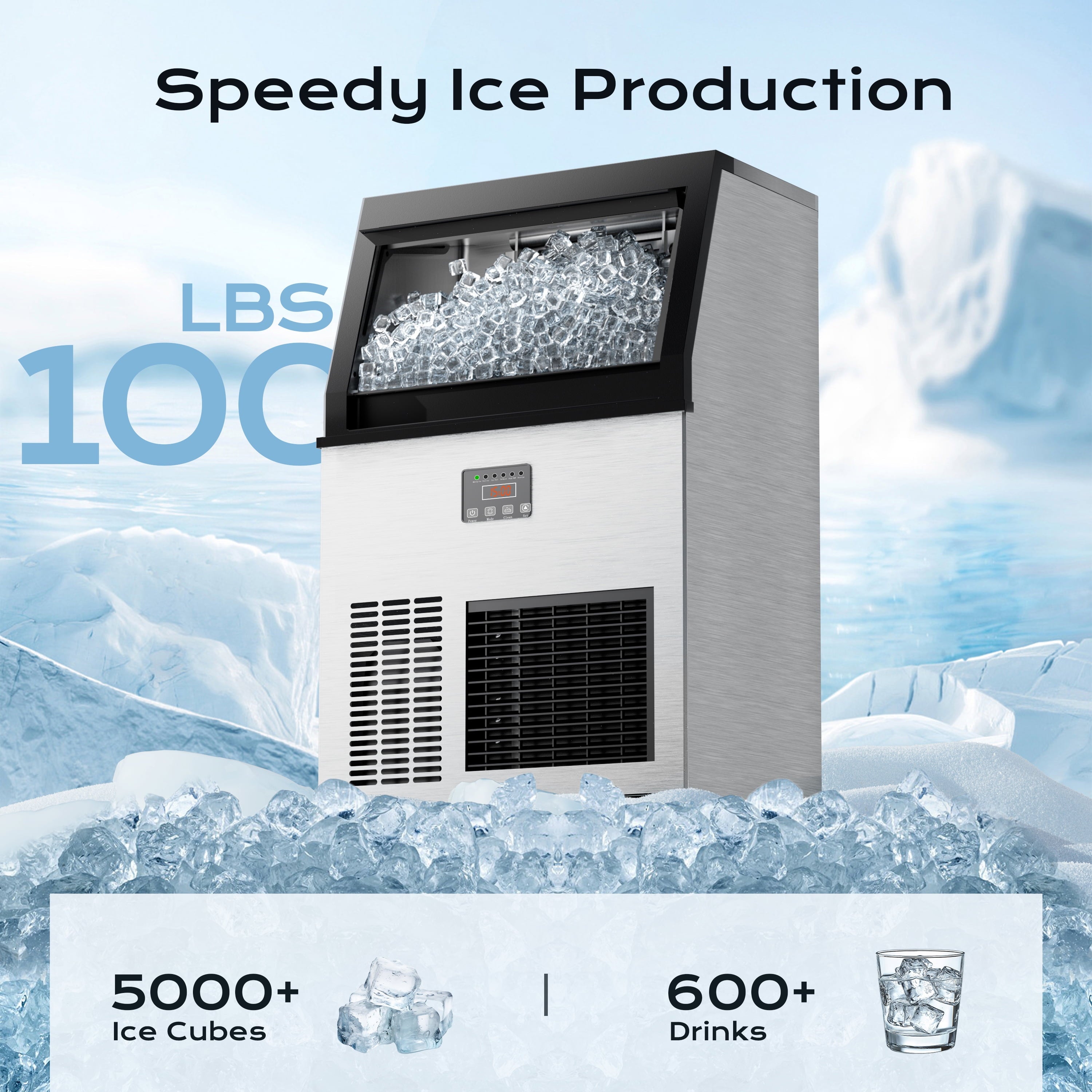 200Lbs/24H Commercial Ice Maker Machine with 50Lbs Ice Storage, Stainless Steel under Counter Ice Machine, Air Cooled, 115V