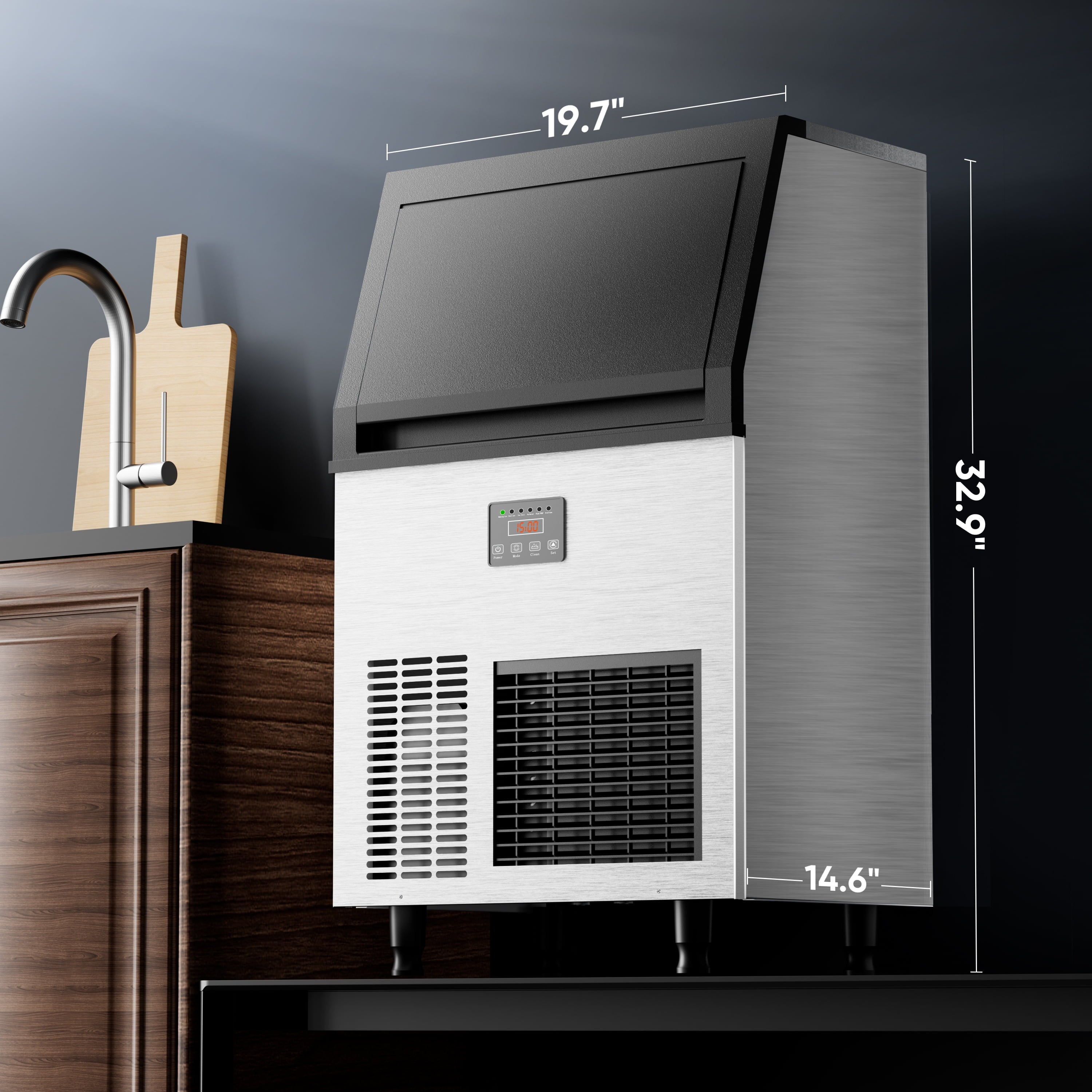 200Lbs/24H Commercial Ice Maker Machine with 50Lbs Ice Storage, Stainless Steel under Counter Ice Machine, Air Cooled, 115V
