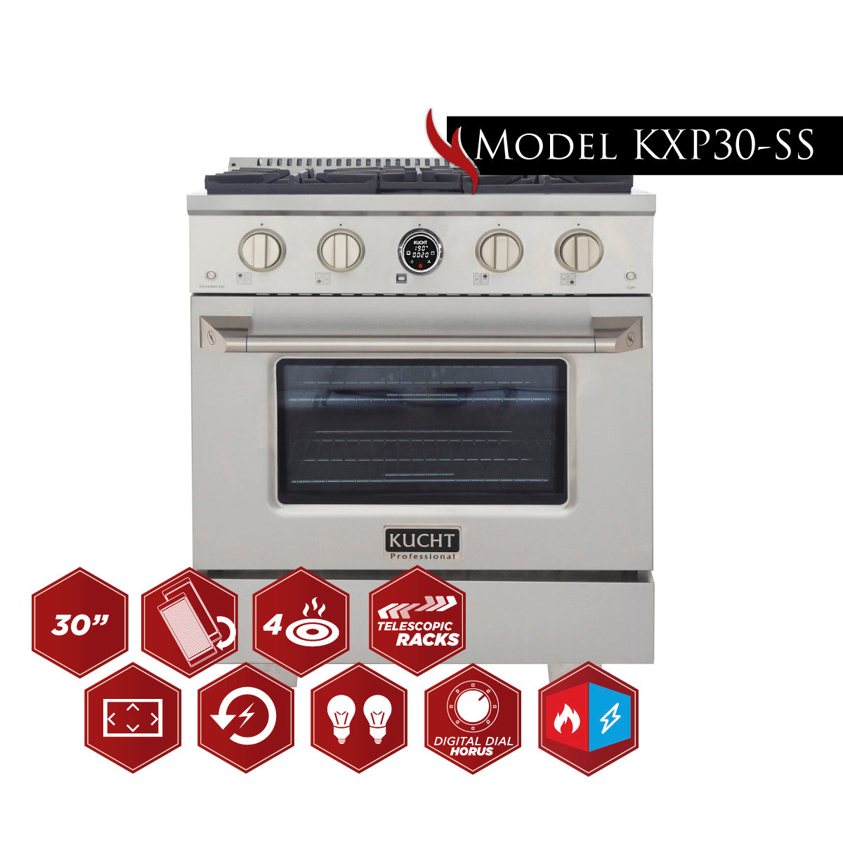 Kucht 30 in. 4.2 cu. ft. 4 Burners Dual Fuel Range KXP30 - image 8