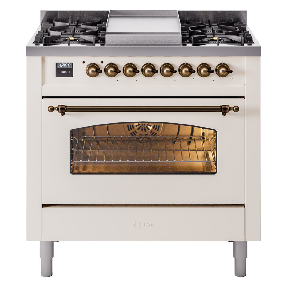 ILVE Nostalgie II 36" Dual Fuel Range - 6 Burners + Griddle, 3.5 cu. ft. Oven - Solid Door