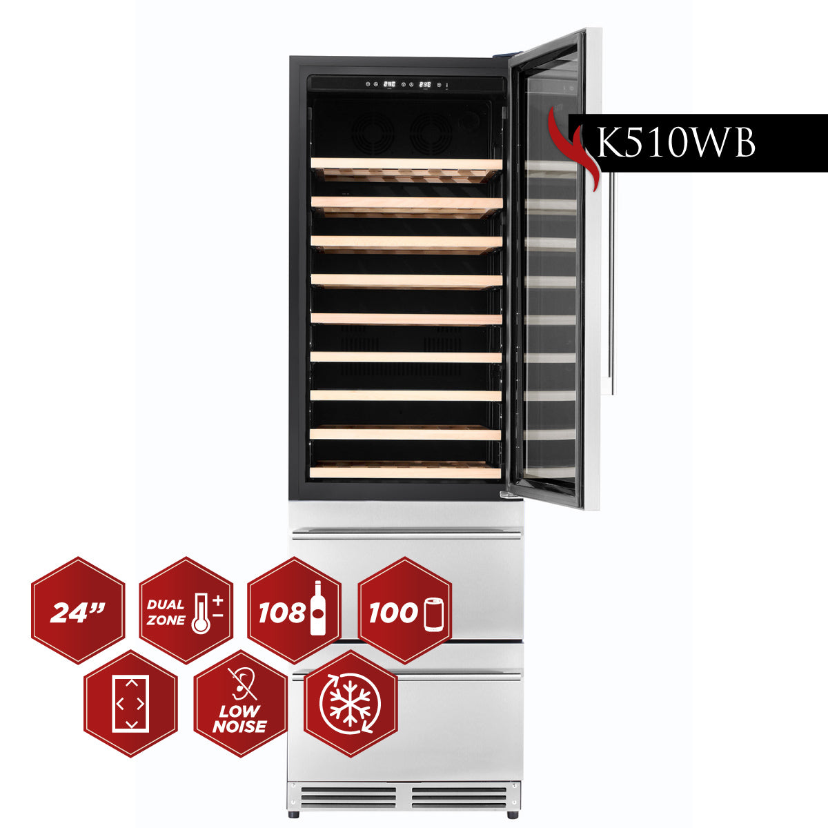 Kucht 24 in. Dual Zone 108-Wine Bottles and 100-Cans Beverage & Wine Cooler K510WB - image 2